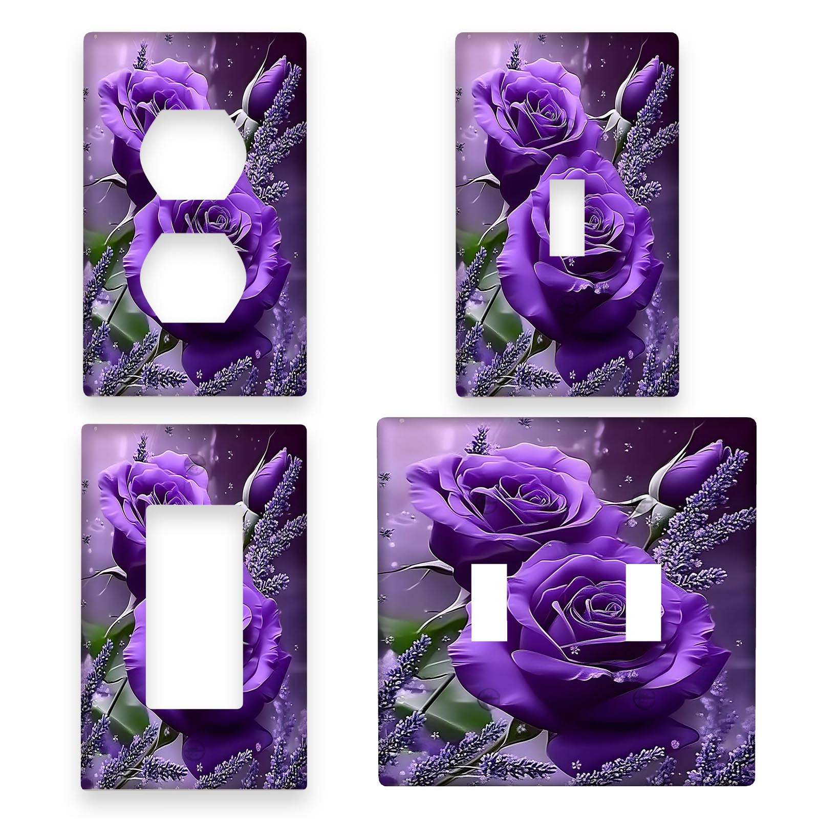 

1pc Lavender Purple Rose Decorative Light Switch Cover, 1-gang/2-gang, No Electricity Or Battery Needed, Easy To Clean, Wall Plate For Bathroom, Bedroom, Classroom Decor