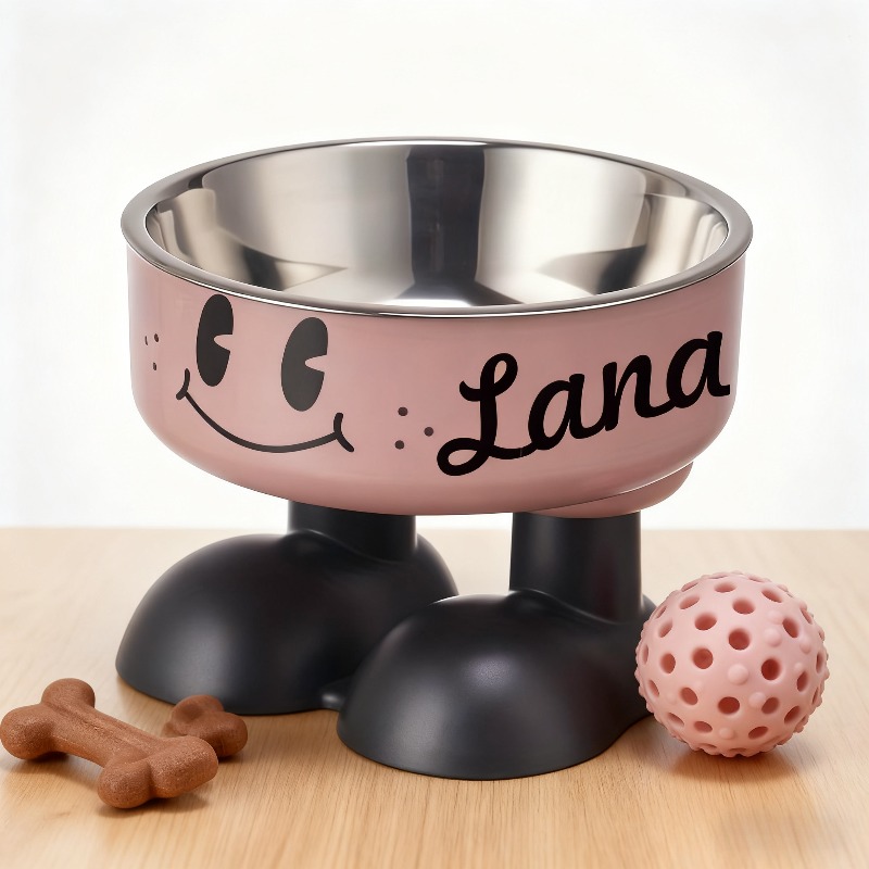 TEMU Customized , Stainless Steel Raised Pet Bowl Cat Bowl, Dog Bowl - Anti-dump , Non-slip Raised Feeding Plate, Cute Outriggers, Suitable For Table