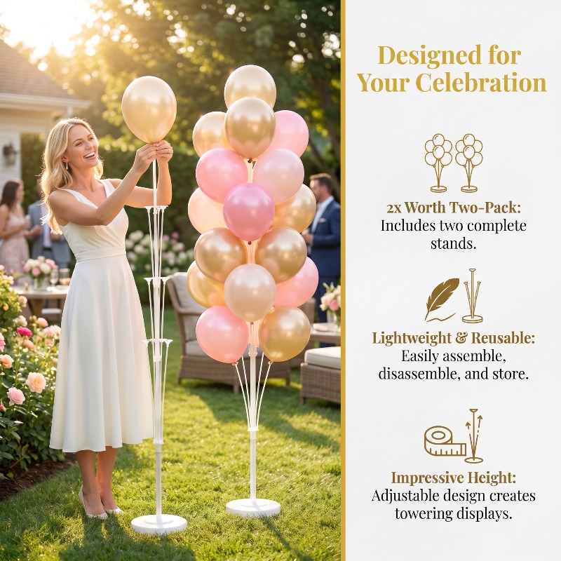 TEMU 2-pack Balloon Column Stand Kit, Balloon Accessories, Multi-height Balloon Display Holders (140cm/170cm), Sturdy Water-weighted Base, Easy