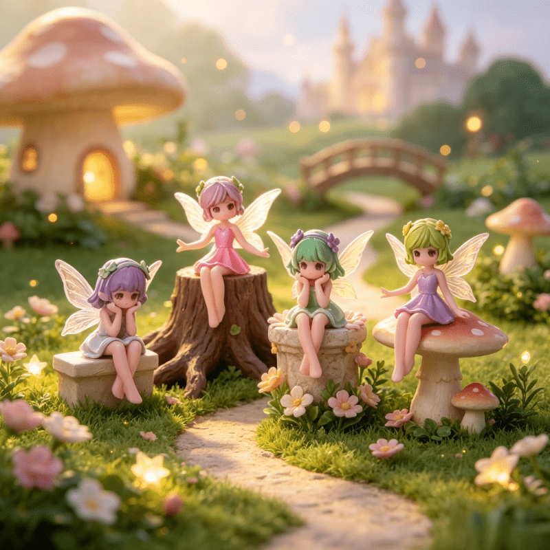 TEMU Ensemble de 4 ornements en résine de fée elfe, artisanat miniature de fille assise, convient pour la décoration de micro-paysage de mousse et de