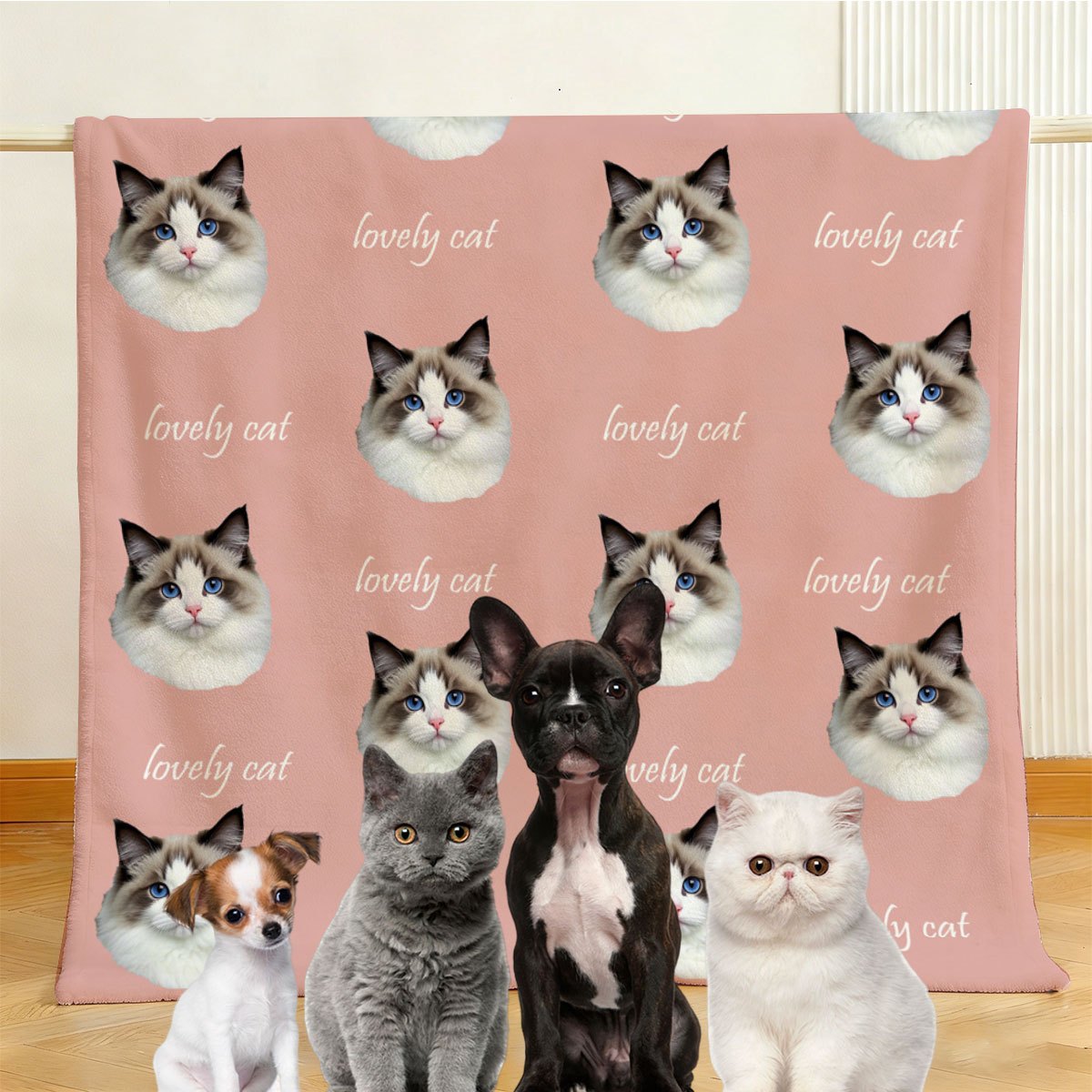 TEMU 1 Custom Pet Cat/dog Name And Portrait Blanket, Your Pet, Adorable Cat/dog Blanket, In Sizes For Large, Medium, And Small Cats And Dogs, With 3
