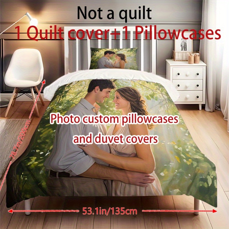 customize your personalized photos 2 3pcs set   couple photo quilt cover pillowcase set for   polyester fabric with zipper closure and single sided printing machine washable bedding set 1x quilt 2x pillows no inserts   bedroom or camping Product details 3