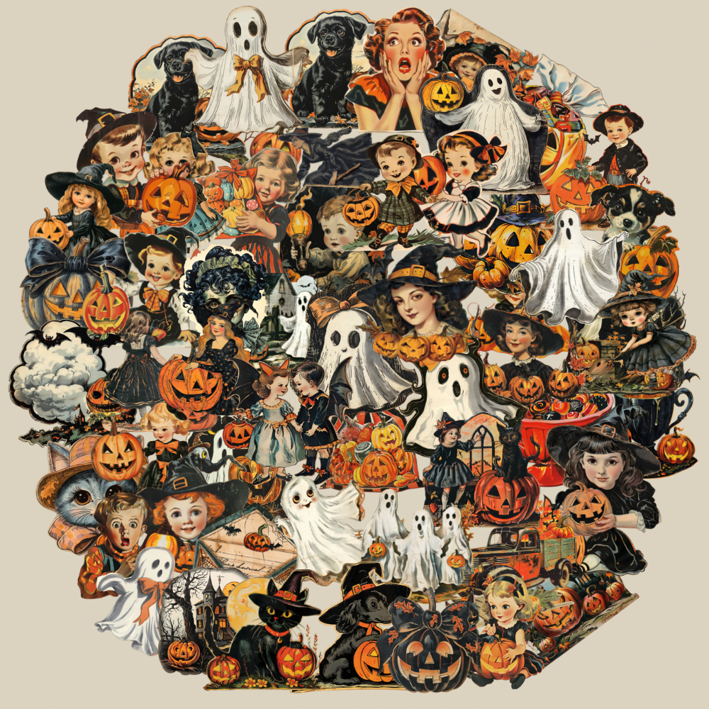 TEMU 57pcs Retro Halloween Stickers, Horrible Theme Stickers Gothic Style Vinyl Waterproof Party Stickers, Party Favors Gifts - Label Stickers For