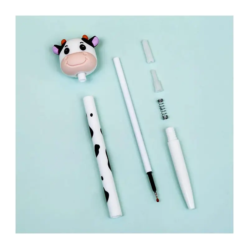set of 6 retractable gel pens featuring a cute milk cow design, with 0.5mm black gel ink, ideal as promotional gifts for schools and offices. Product details 4
