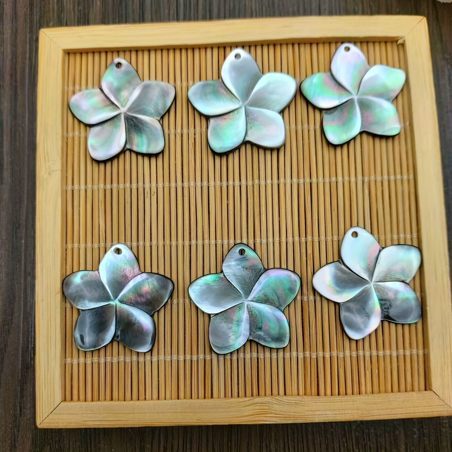 TEMU 6pcs 3cm Natural Mother Of Hand Carved Plumeria Flower Pendant Mop Charms Diy Beads For Jewelry Making Jewelry Findings