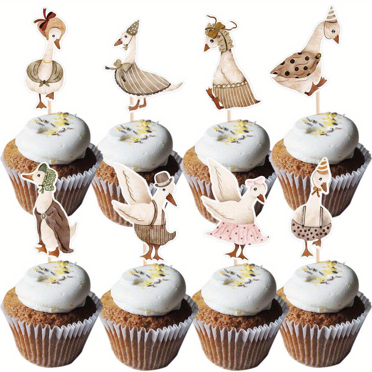 BOXOB 24pz Oca Buffa Cupcake Toppers, Carini Topper Torta Oca per Ragazzi & Ragazze Forniture Feste Compleanno di Bambini Baby Shower Decorazioni per Torte a Tema Animale