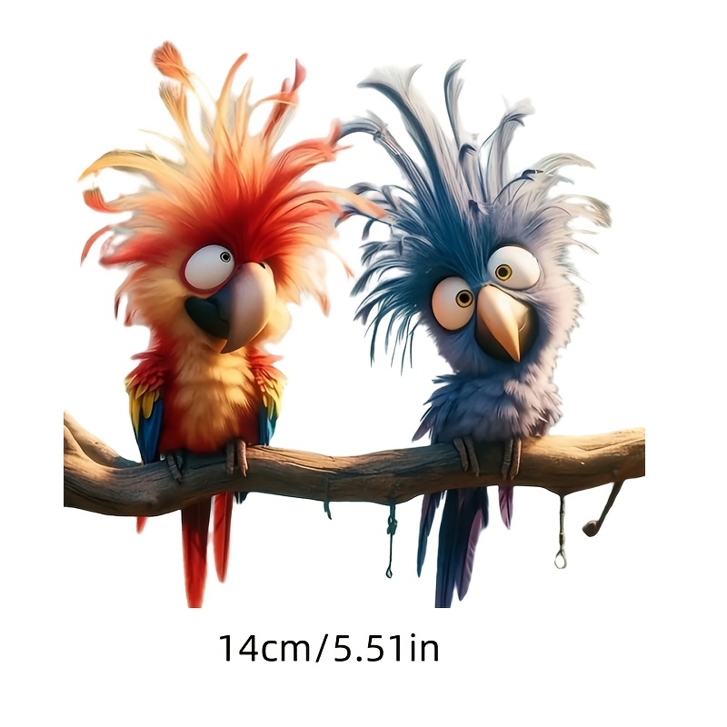 2 Whimsical Fun Parrot Cartoon Stickers | Suitable For Cars, Laptops, Suitcases, Bumpers, Windows, Tables, Glass Printing - Made Of Polyvinyl Chloride