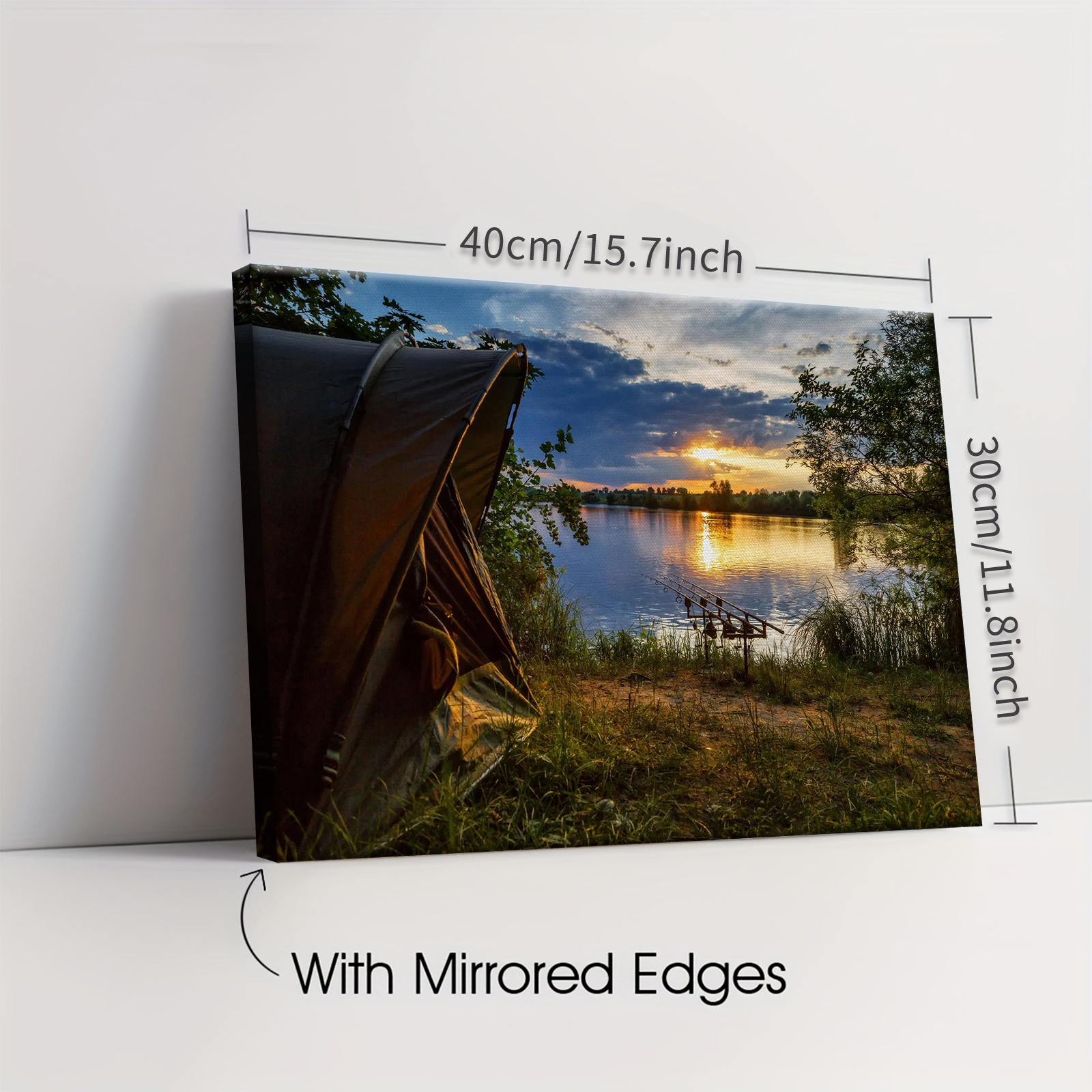 TEMU 2d Flat, 2d Flat, A High-definition Printed Canvas Poster Featuring A With A Frame, Carp Fishing, Camping, And A Fisherman By The Lakeside With
