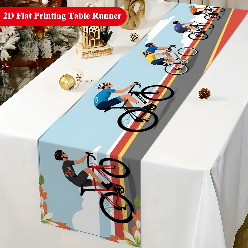 TEMU Runner da a tema ciclismo 1 pz con stampa di ciclista - Runner rettangolare in tessuto di poliestere per decorazione tavolo da , feste, regalo