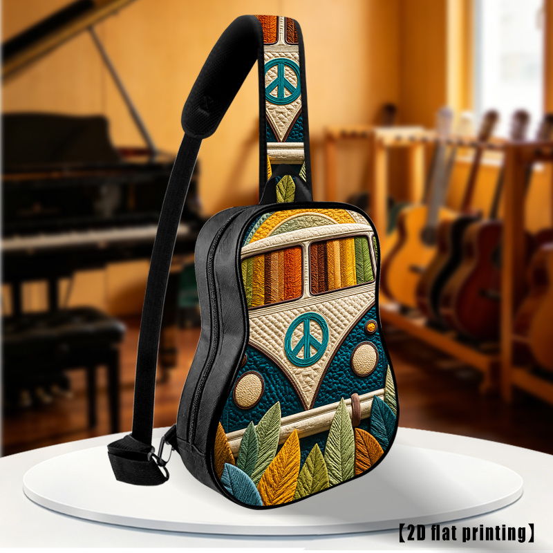 Quilted Peace Van, Bolso bandolera, Mochila de senderismo, Bolso de pecho, Correa de hombro ajustable, Gran capacidad, Adecuado para ciclismo y senderismo al aire libre para hombres y mujeres