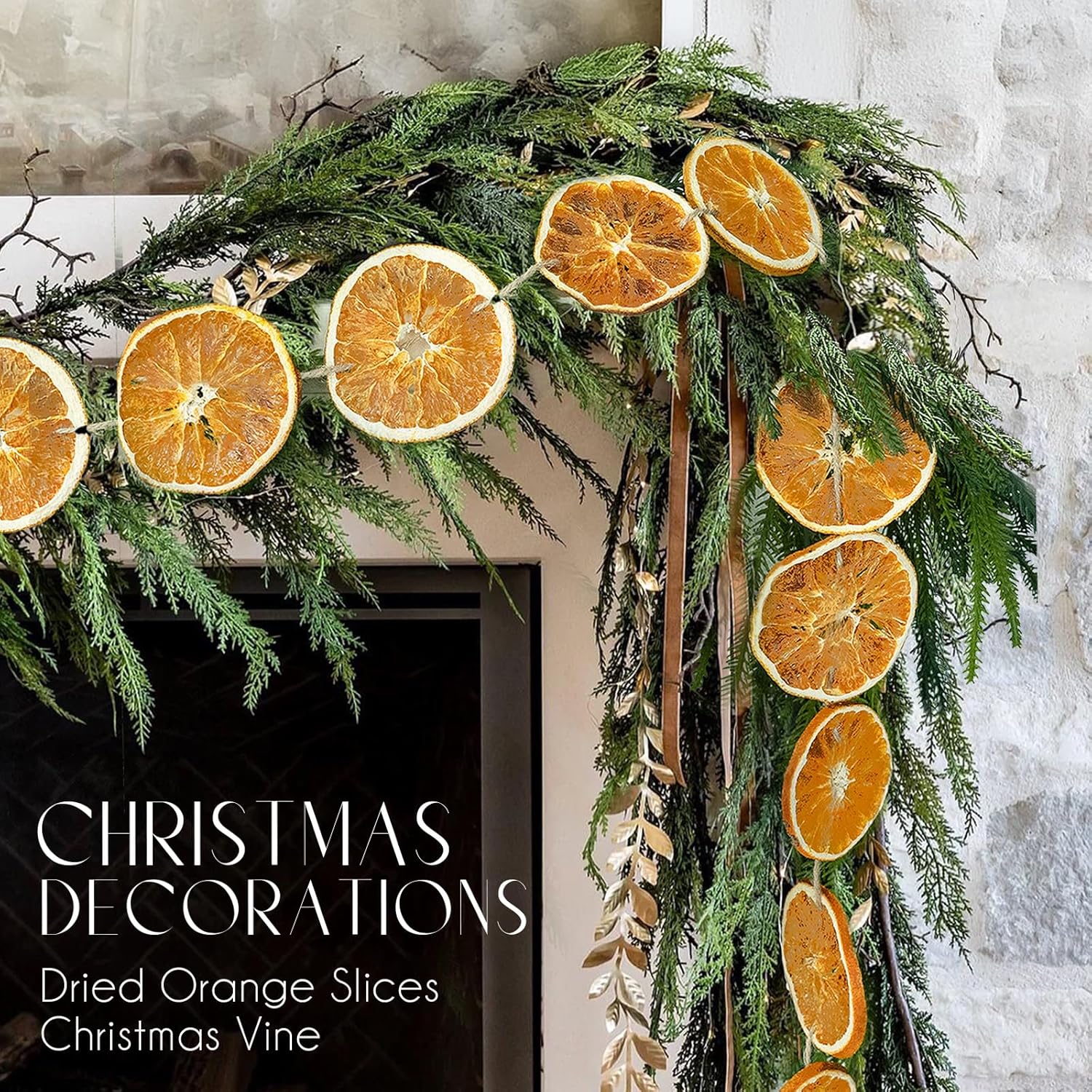 TEMU 32pcs Giant 118-inch Long Dried Orange Wreath - Realistic Slices, Rustic Farmhouse Decoration For Fireplace Mantel,, Wedding & Party - Plastic