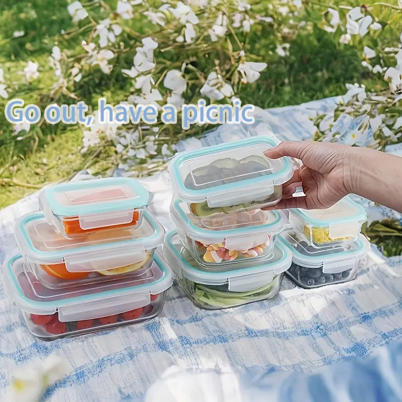 16pcs glass food container set lunch boxes portable storage for microwave and dishwasher locking lid rectangular borosilicate glass for refrigerator and kitchen dining containers 8 lids details 0