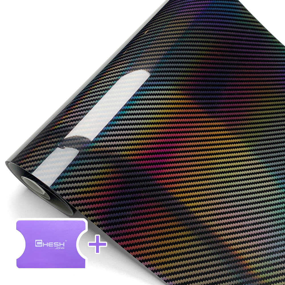 A Roll Of 7- Carbon Fiber Black Car Wrap Made Of Pet, Measuring By 39.37 Inches, Comes With A Squeegee. It Features A High-gloss End, Is Scratch-resistant, And Is