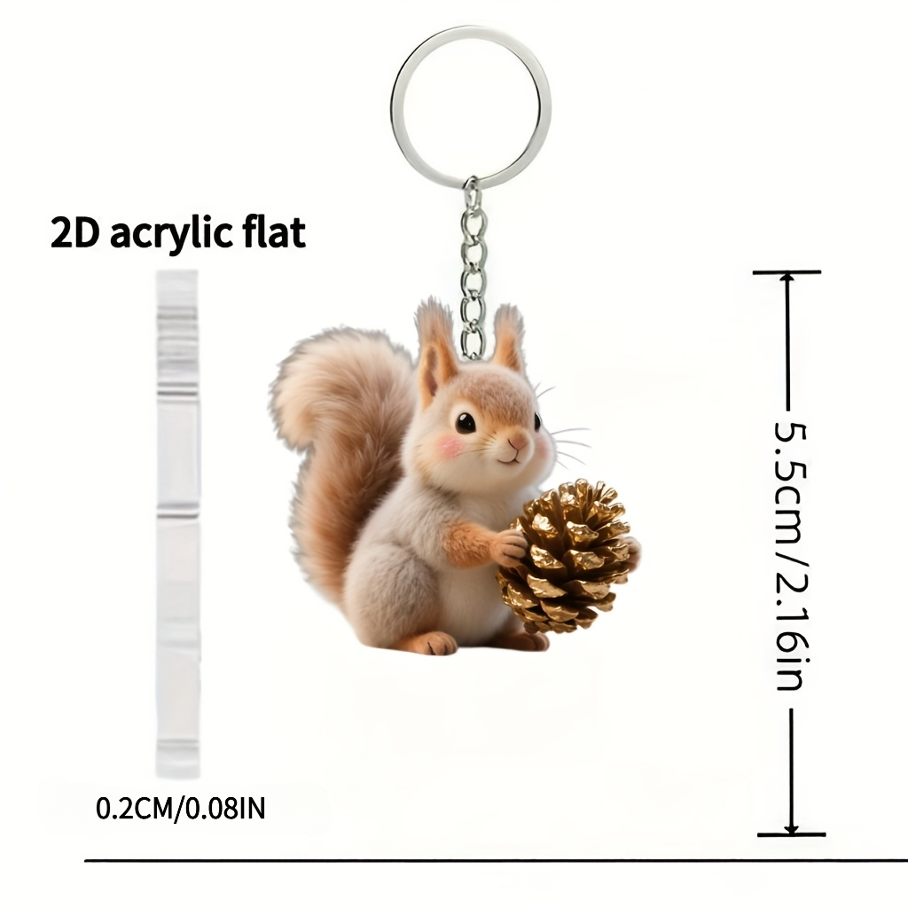 TEMU 2D-flacher, 2D-flacher niedlicher Eichhörnchen-Acryl-Schlüsselanhänger mit Zapfen, Schlüsselring, Handy-Anhänger, Rucksack-Anhänger,