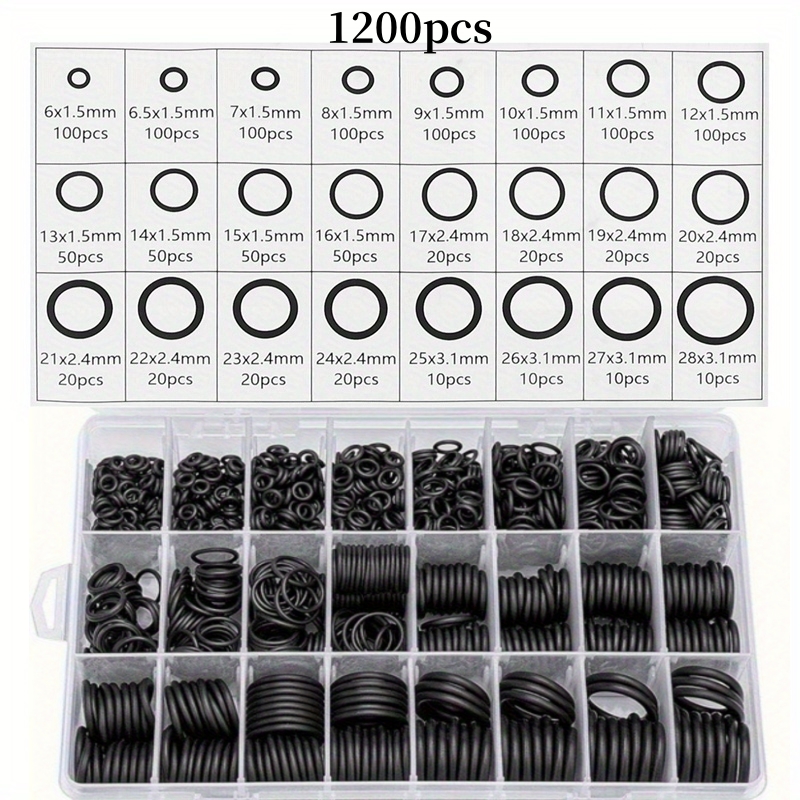 TEMU Kit di O Ring da 1200 pezzi, kit assortito di O Ring in nitrile in 24 misure per idraulica, resistente a olio, calore e pressione