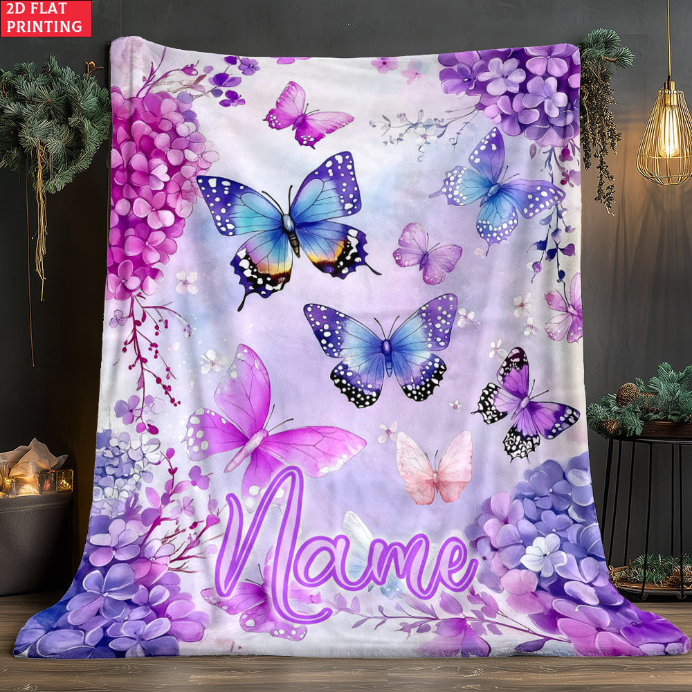 TEMU 1pc Purple Custom Name Portable Blanket-lightweight Home Furnishings Bedding Blanket Suitable For Travel Camping Living Rooms Offices Sofas