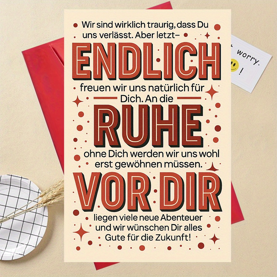 E-shop 1 Lustige Abschiedskarte, als Renten- oder Abschiedsgeschenk für Kollegen oder Freunde, Humorvolle Goodbye-Karte, Ideal für Büropartys