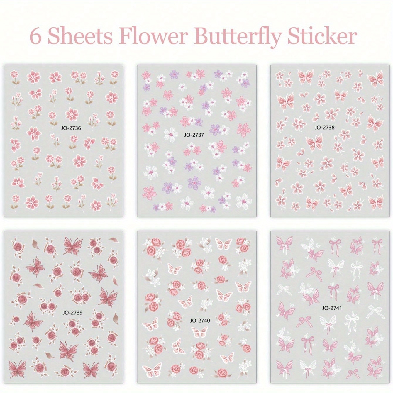 6pcs 5d Embossed Pink Purple Flower Petals Floral Bowknot Nail Stickers Nail Art Sliders Nail Decorations