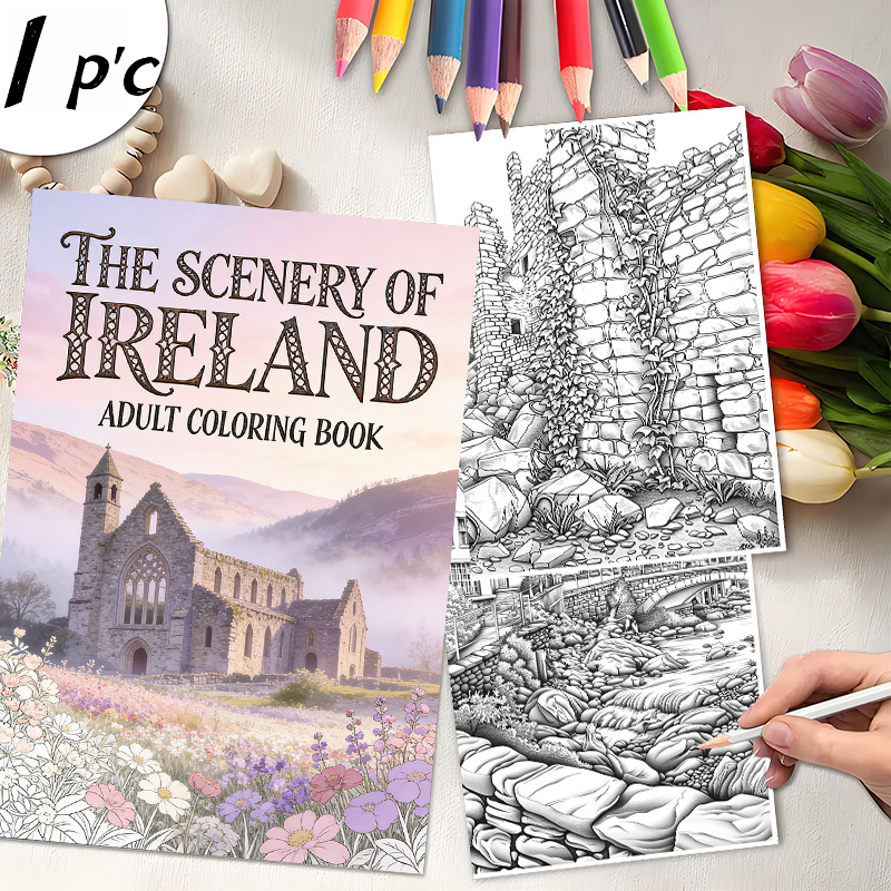 TEMU Emerald Irish Coloring Book Suitable For Women & - Thick Paper Stress Coloring Activity Book With Irish Landscapes, Castles, Celtic Patterns For