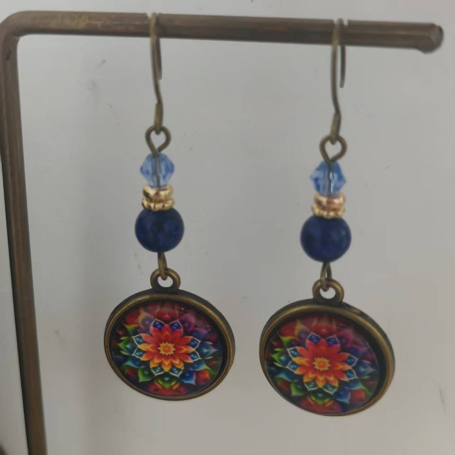 TEMU 2pcs Mandala Earrings Flower Earrings Colorful Earrings Spiritual Earrings Pendant Earrings Nature Earrings Jewelry Accessories Unique Jewelry