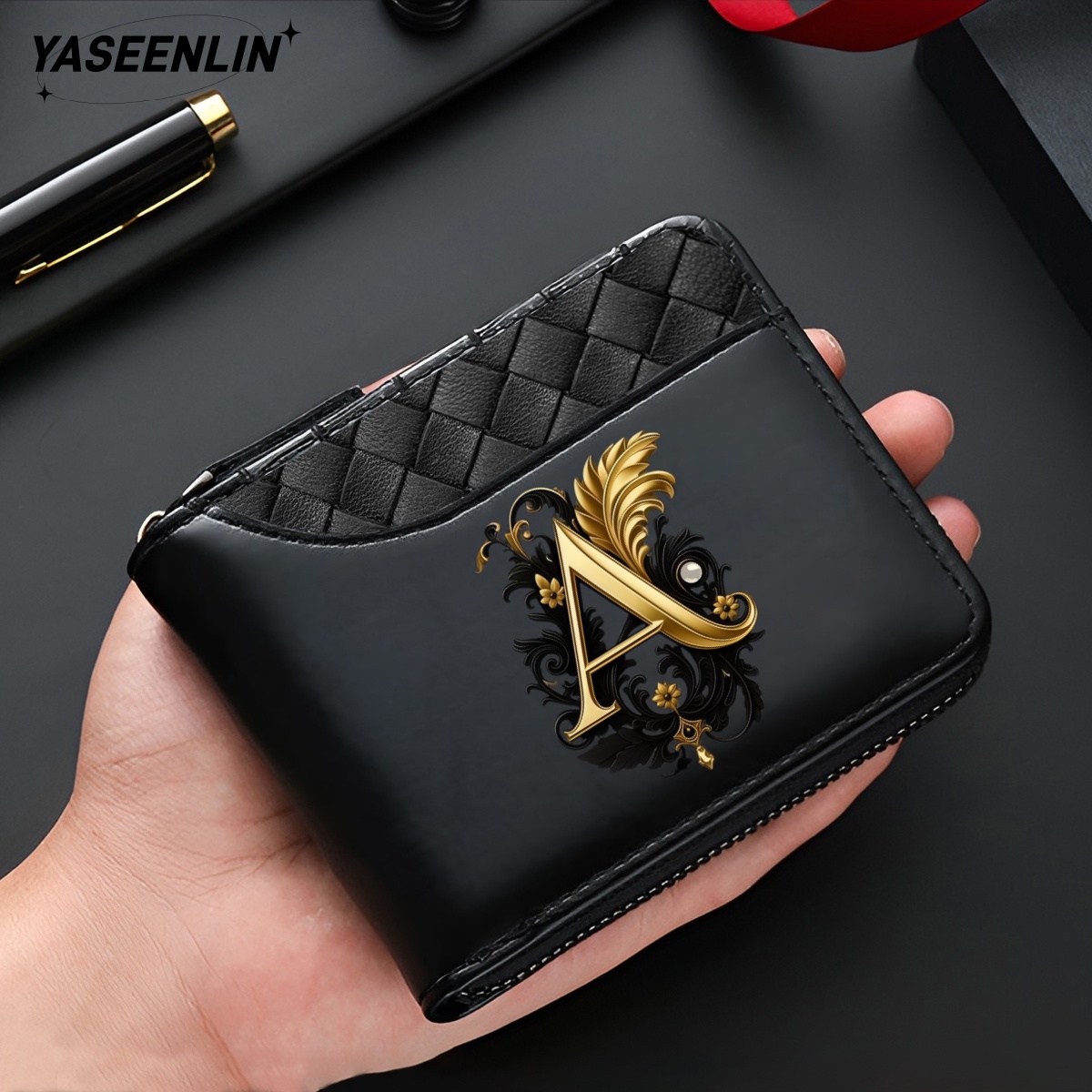 TEMU 2026 New A-z Initials Large Capacity Vintage Zipper Men' Purse With Multiple Card Slots And Zipper Closure Design, Suitable For Storing Cash,