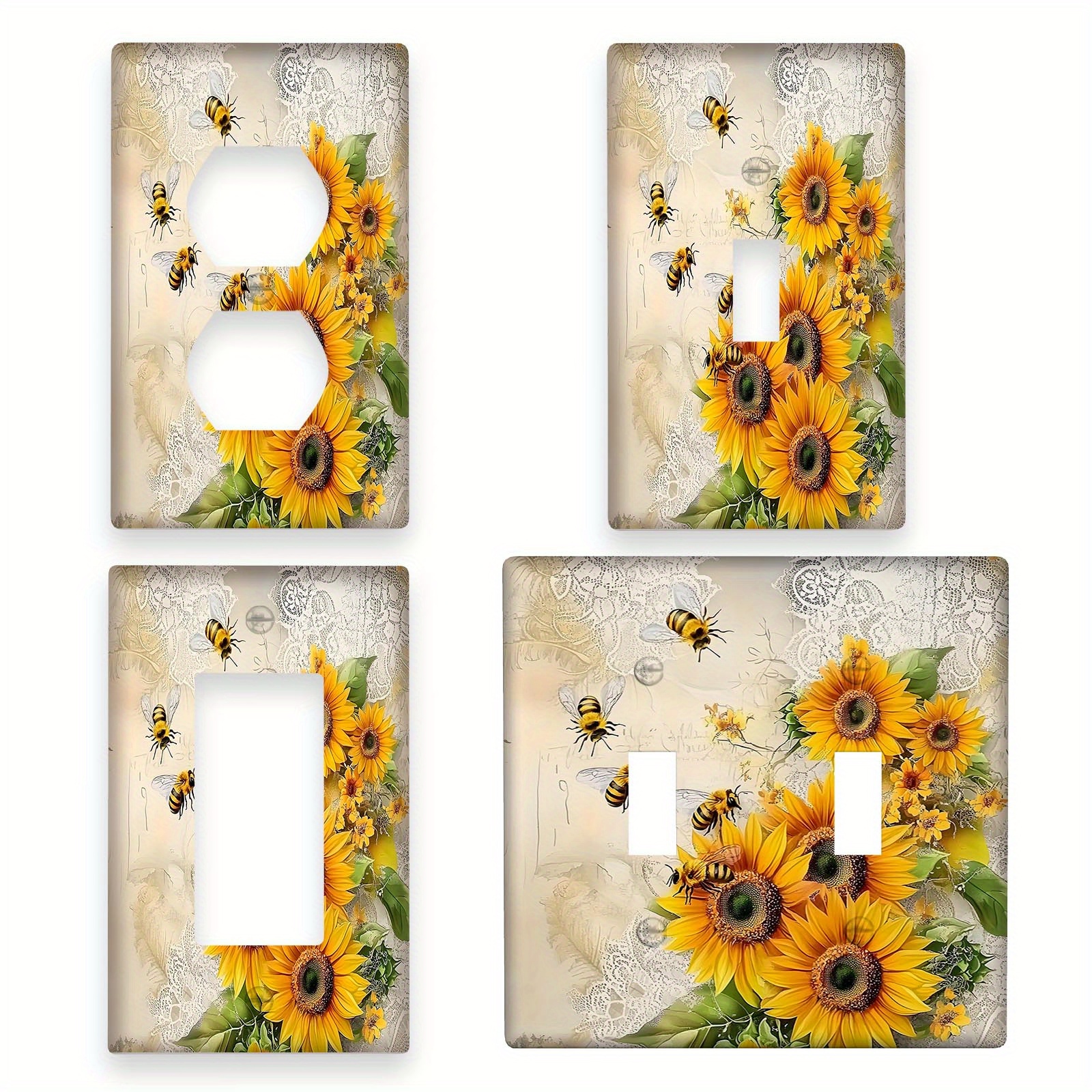 

Sunflower & Bees Decorative Light For Switch Cover - 1 Gang, For Kitchen, Bathroom, Bedroom Home Decor