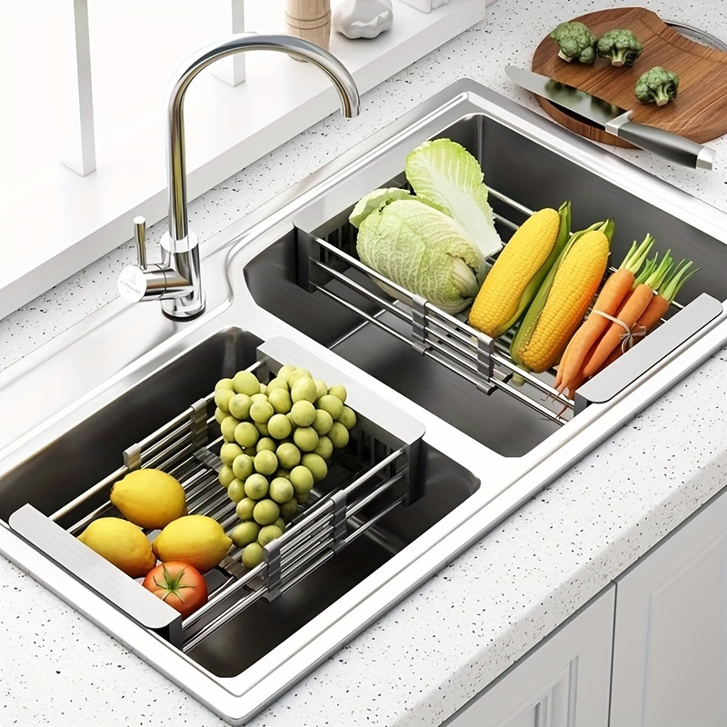 

Kitchen Retractable Stainless Steel Drain Rack Household Multi-functional Sink Storage Rack Fruit And Vegetable Storage Rack