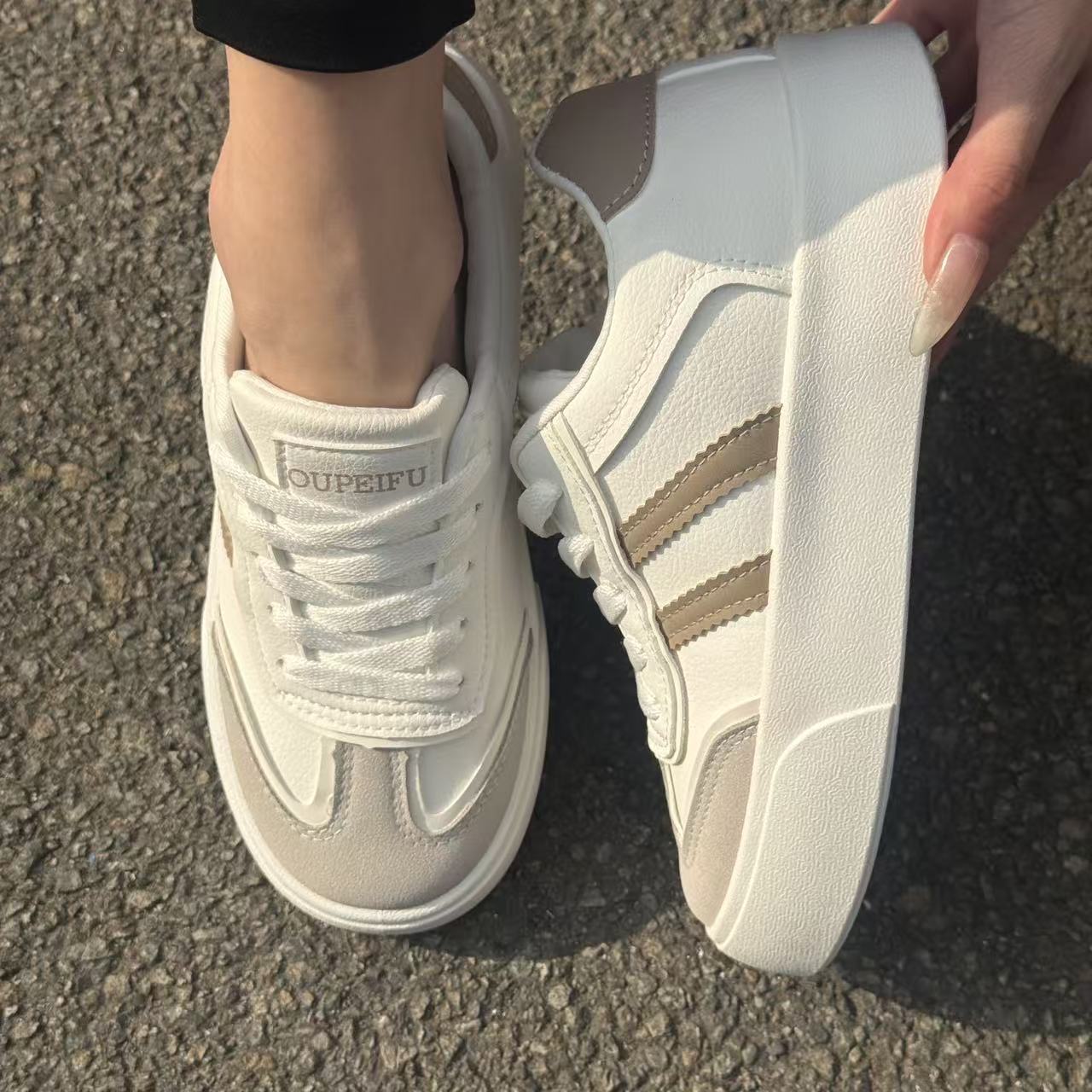 TEMU Women's Retro T-toe Platform Sneakers, Casual Chunky Lace-up Walking Shoes, Y2k Splicing Versatile Trainers For Daily Wear, Women Shoes