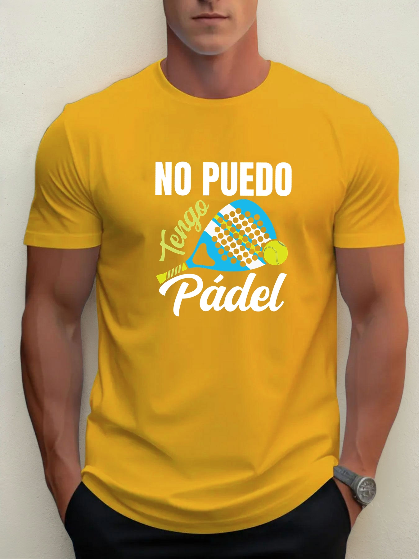 mens no     p del graphic casual t shirt vibrant yellow summer short sleeve tee with padel sports design lightweight breathable fabric for outdoor activities casual attire   shirt