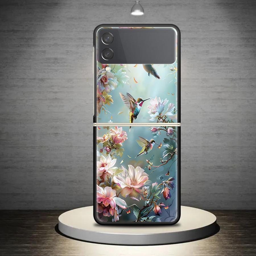 TEMU Phone Case - A Hard Phone Case Featuring Butterflies, Birds, And Flowers, Designed For For Galaxy Z Flip Models Including , , , Z Flip 5g, And Z