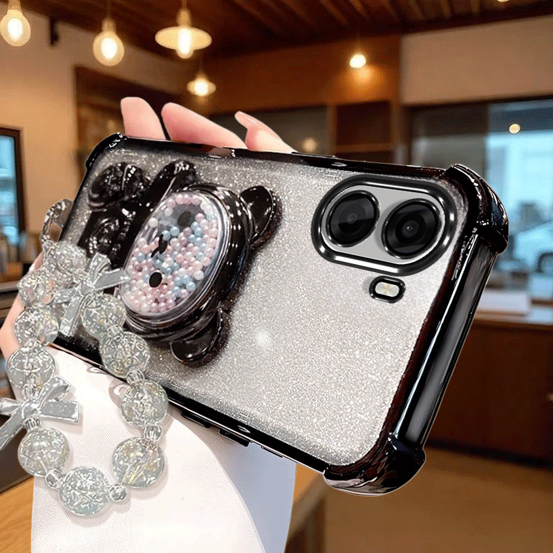 TEMU Phone Case: Phone Case Suitable For Oppo A6x Luxury Electroplated Tpu Soft Shell, Cute Bead Bear, Phone Holder, Hanging Rope