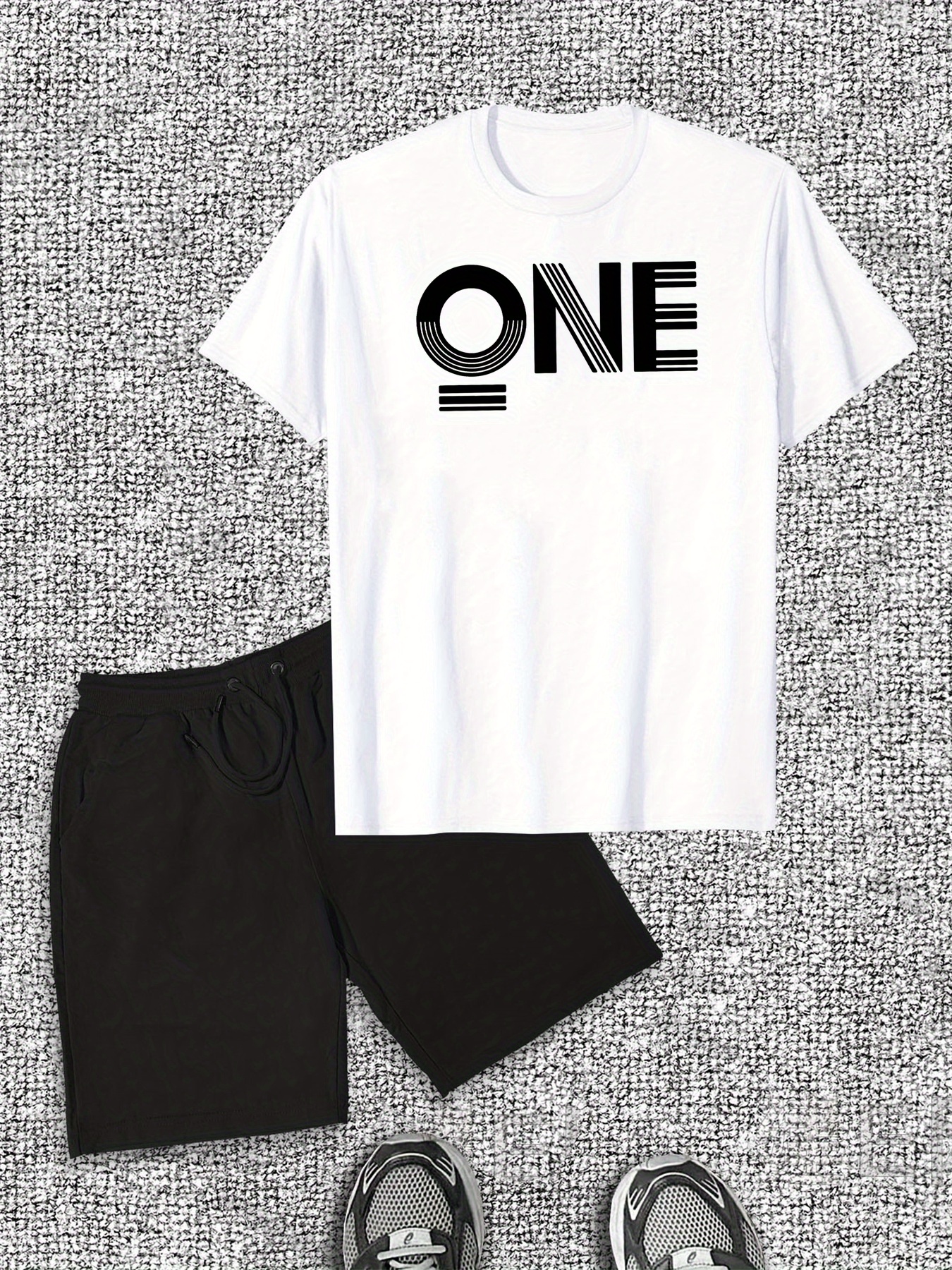 Men's ONE English Pattern Short Sleeve T-Shirt Shorts Casual Set