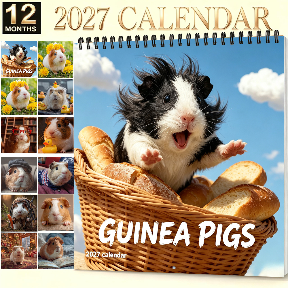 TEMU 1pc 2027 Guinea Pig Calendar - Adorable Hanging Wall Calendar Suitable For Home Office Decor With Monthly Cute Guinea Pig Photos, To December