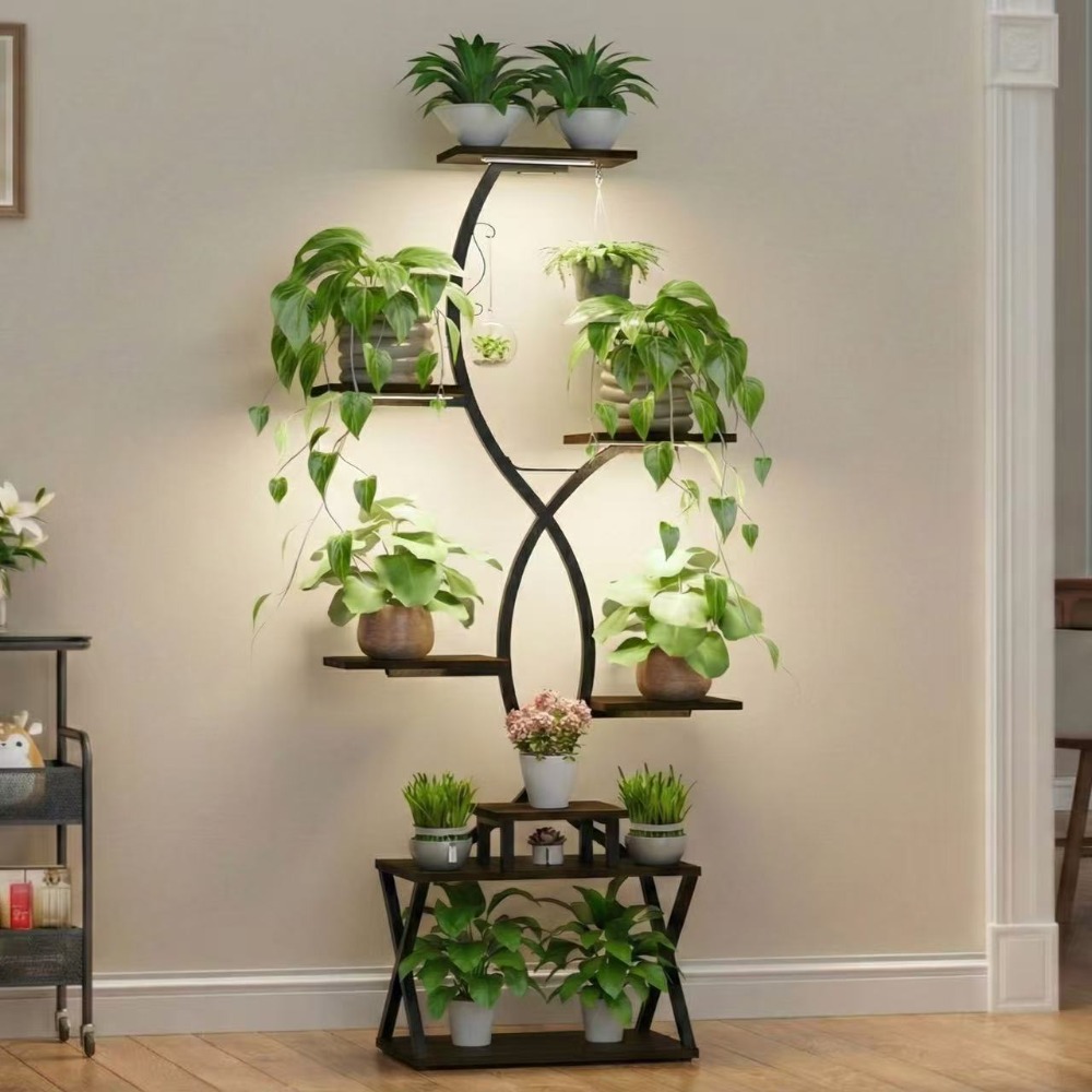 TEMU Support de Plantes Métallique à 8 Niveaux, 1 pièce - Étagère pour Plantes d'Intérieur avec Lampes de Croissance, 62' de Hauteur, Porte-Plantes
