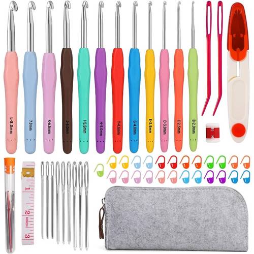 12 größen häkelnadel set 53 stück häkelnadeln garnnadel sets stricknadeln mit ergonomischen griffen für häkelanfänger 2.0mm8.0mm, stricken, garn basteln, leichte nadeln, komfortabler griff, robuste nadeln, zuverlässige werkzeuge
