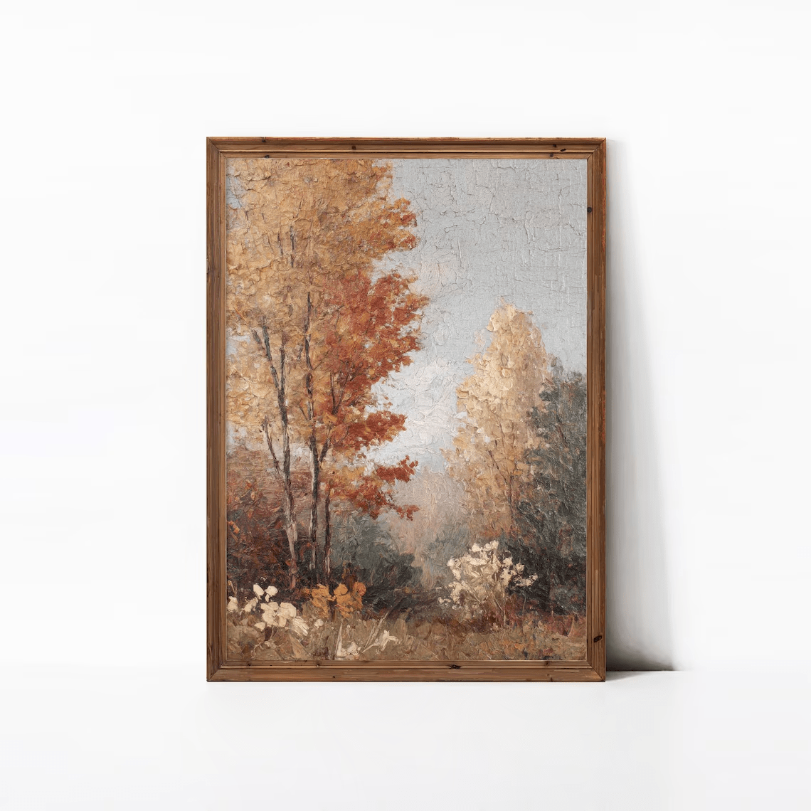 TEMU 1pc, Wall Art, Vintage Poster, Autumn Leaves Neutral Fall Forest Art Print, Cozy Seasonal Vertical Landscape Canvas Painting, Bedroom Decor,