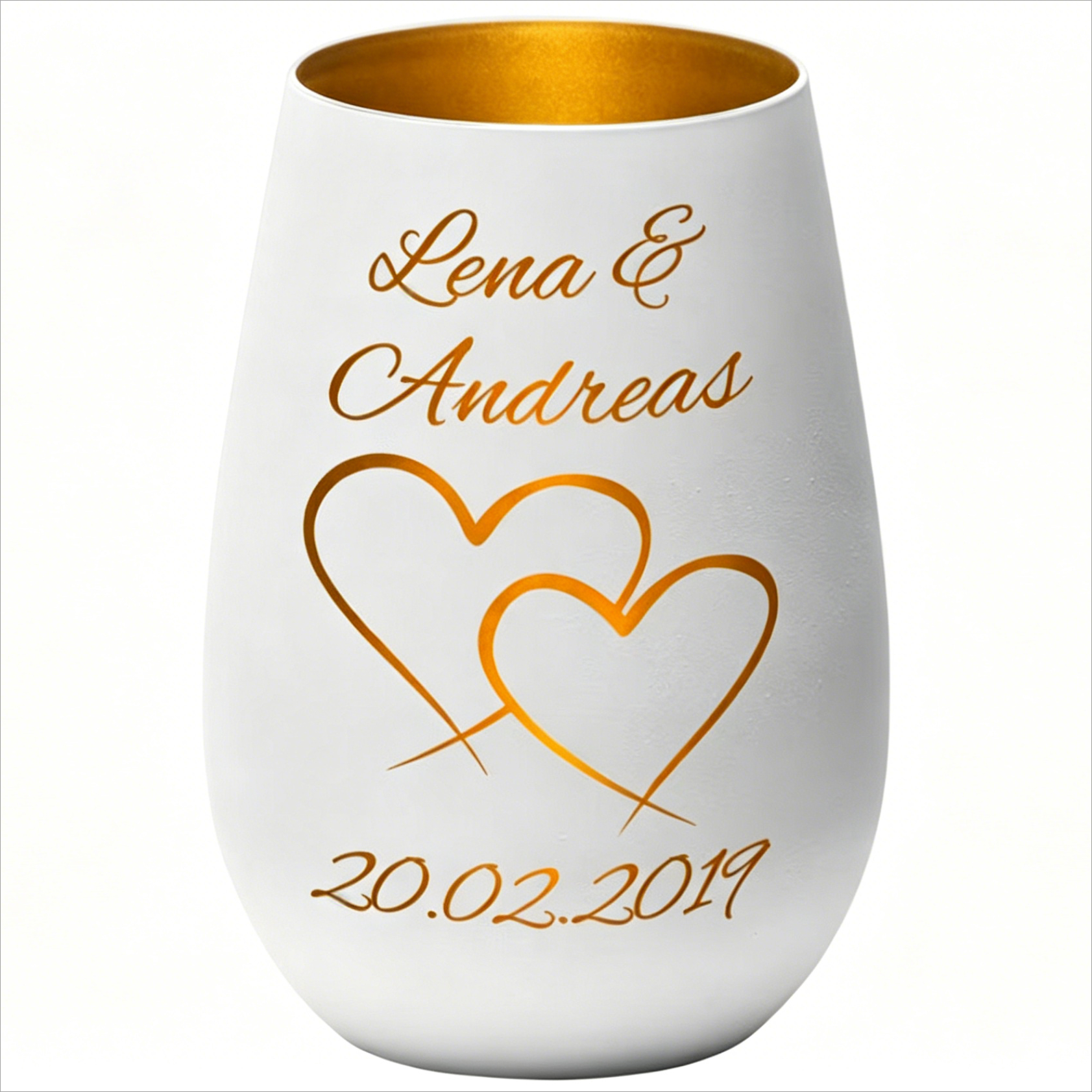 TEMU Custom Engraved Interlocking Hearts Glass Votive Candle Holder, White With , Romantic Anniversary Keepsake, No Candle Included