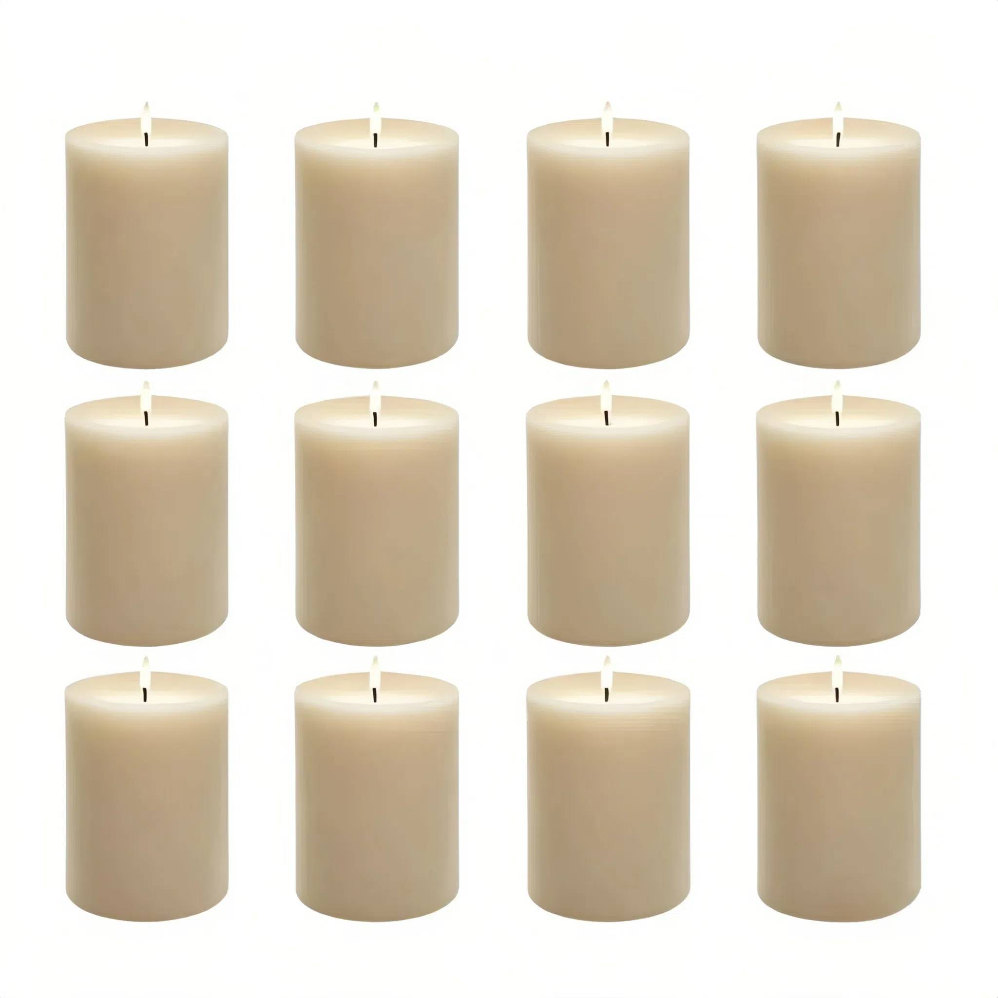 6/12pcs Ivory Pillar Candles 1.5"x 2" Unscented Pillar Candles Bulk, 8-9 Hours Long Burning Candles, Smokeless& Large Round Candle For Wedding, Home Decoration, Parties, Spas, Dinner