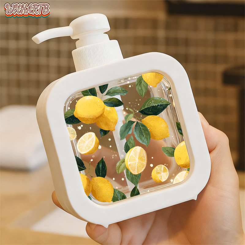 TEMU Distributeur de salle de bain créatif avec pompe à main - Design aquarelle citron vibrant, parfait pour , le gel hydroalcoolique et plus encore.