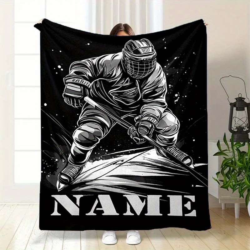 

Customizable Hockey-themed Fleece Blanket - Soft & Cozy Personalized Throw , Ideal For , Travel & Christmas Gifts,