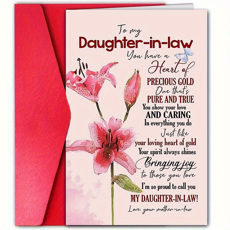 

1pc Birthday Card For Daughter-in-law With Envelope - 12cm X 18cm Paper Greeting Card For Birthday, Holiday, Christmas, New Year - Floral & With