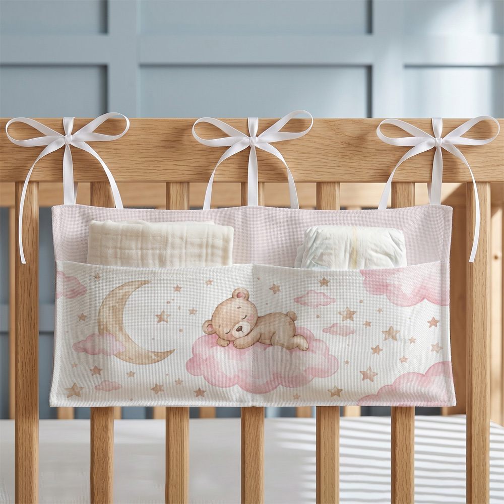 TEMU 1pc Pastel Wall-mounted Storage Bag Teddy Bear And Pink Cloud, A Multi-functional Storage Bag Suitable For Closets, Bedrooms, And Bathrooms