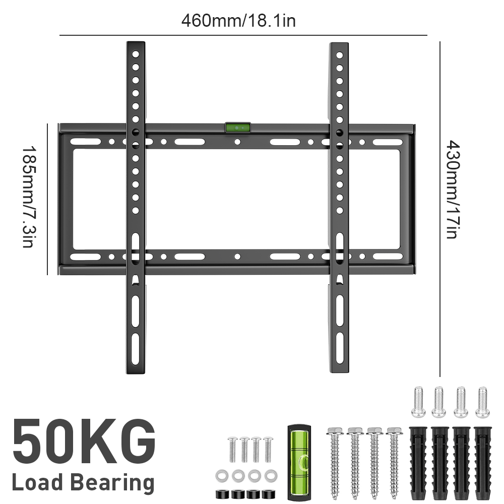 TEMU 1/2pcs Fixed Tv Wall Mount Bracket For 32-60 Inch Flat Screen Tvs, 50kg Non-tilt Tv Mount With Built-in Bubble Level, 430 X 185mm Heavy Duty