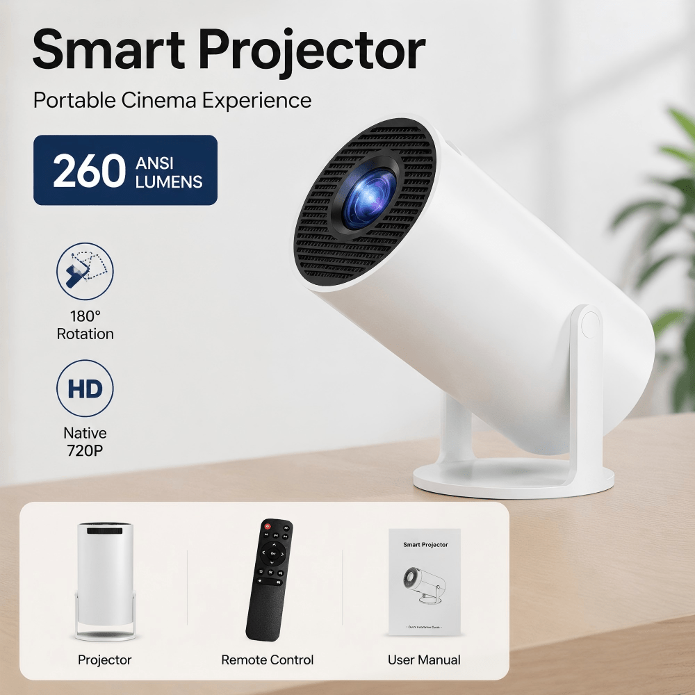 Image of Smart Projector, 260ansi Mini Projector, 11 Smart Projector With 720p Native Resolution Supports 4k, Built-in Speaker, Compatible With Iphone/tv Stick/laptop For Home Outdoor Movie Night