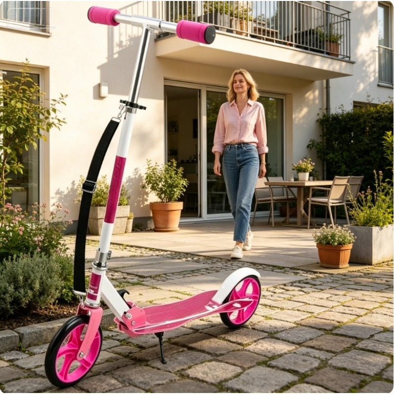 Image of Foldable City Kick Scooter Height Adjustable Portable Scooter Stable Smooth Lightweight Foot Scooter For Daily Outdoor Travel Practical Gift
