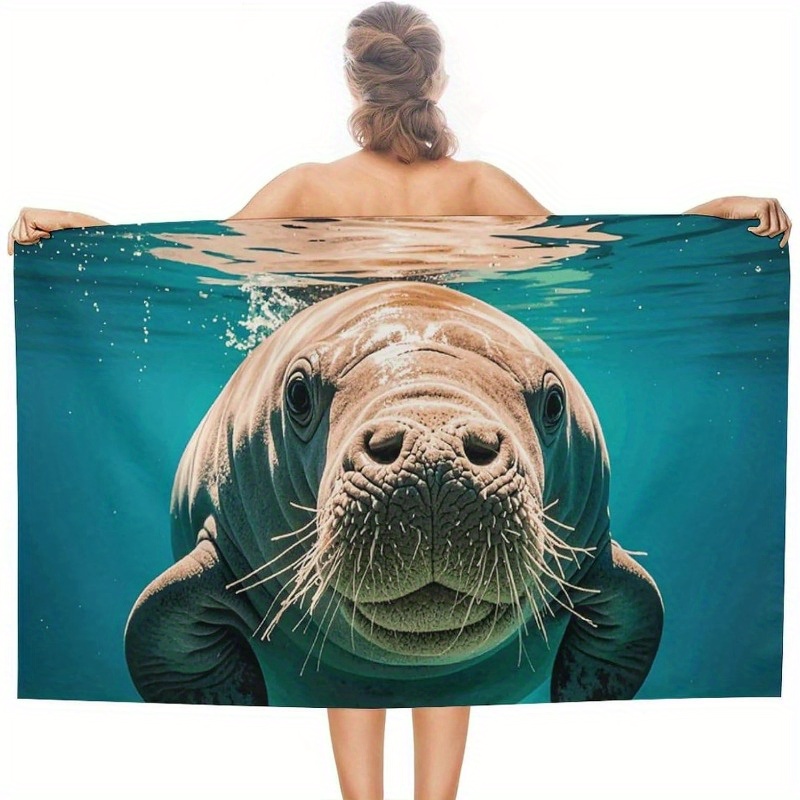 

28x55 Inch Extra Large Manatee Print Beach Towel - , Absorbent & Sand-free For Pool, Bathroom, Travel