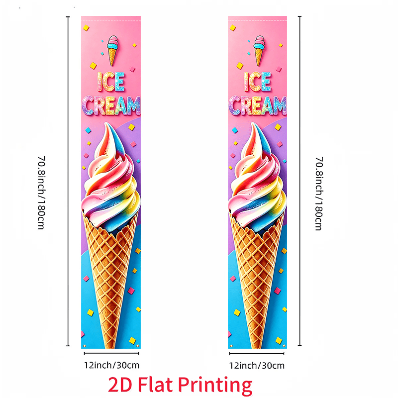 TEMU 2d Flat - 2d Flat 2pcs, Ice Cream Themed Door Curtain Banner Decoration, Suitable For Store Advertising Decoration, Hanging Background, Indoor