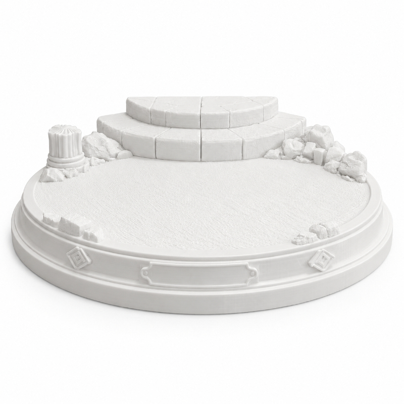 TEMU Présentoir miniature, base de diorama ronde style avec marches semi-circulaires et détails de ruines, plateforme de figurine de bureau pour