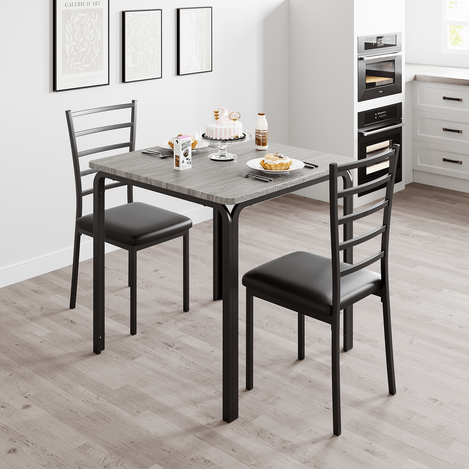 Space- 3pcs Dining Set - Compact Table And 2 Upholstered Chairs For Apartments, Breakfast Nooks, Small Spaces (74x74x76cm)