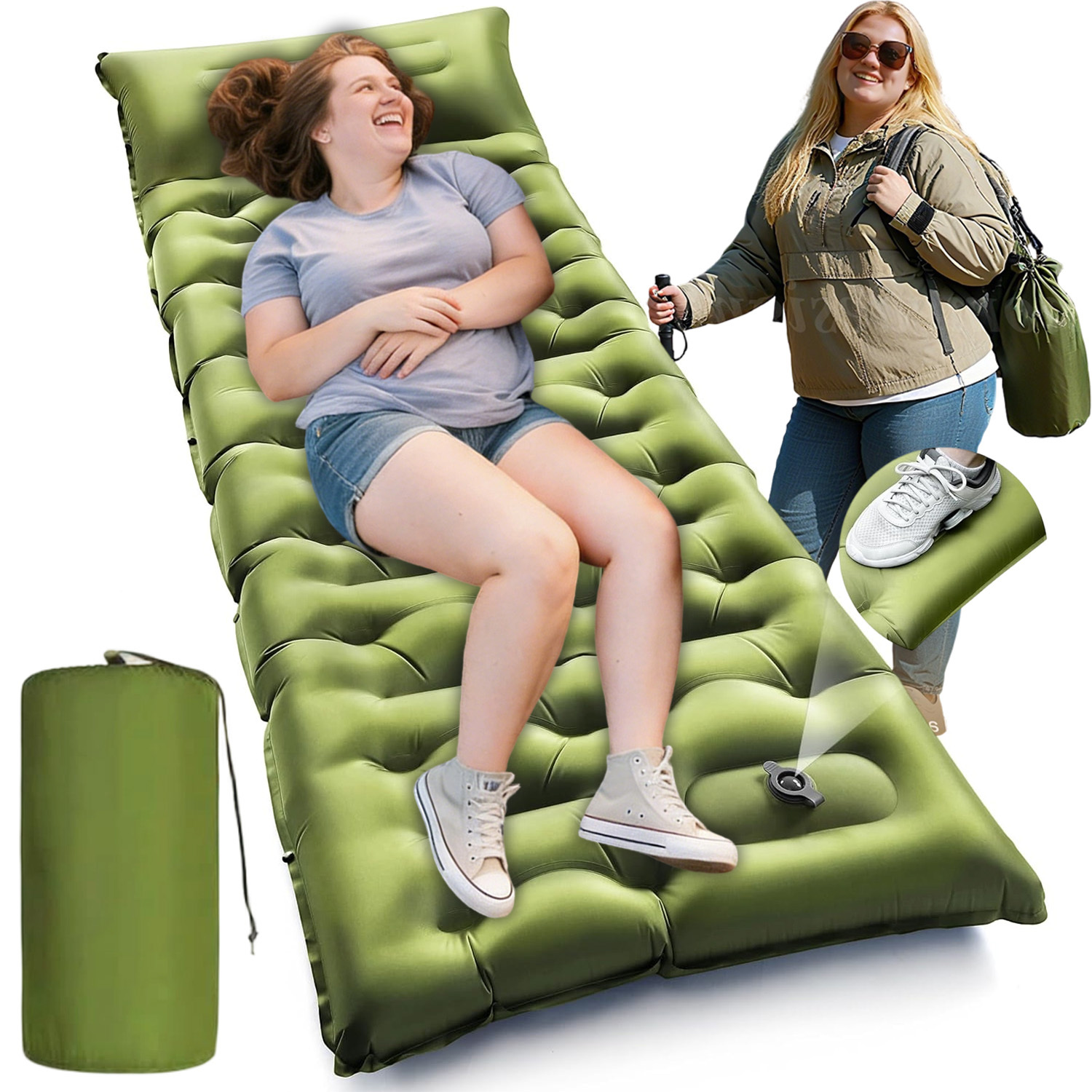 190*70*15cm Inflatable Sleeping Mat With Built-in Foot Pump & Pillow, For Camping, Hiking, Backpacking, Picnicking